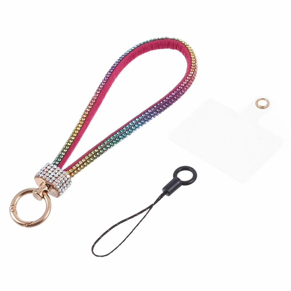 A12 Style Phone Wrist Strap Rhinestone Decor Bling Wristlet Key Chain with Patch - Multi-color - 2