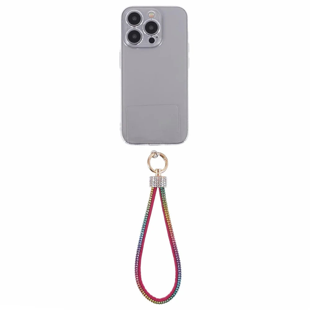 A12 Style Phone Wrist Strap Rhinestone Decor Bling Wristlet Key Chain with Patch - Multi-color - 3