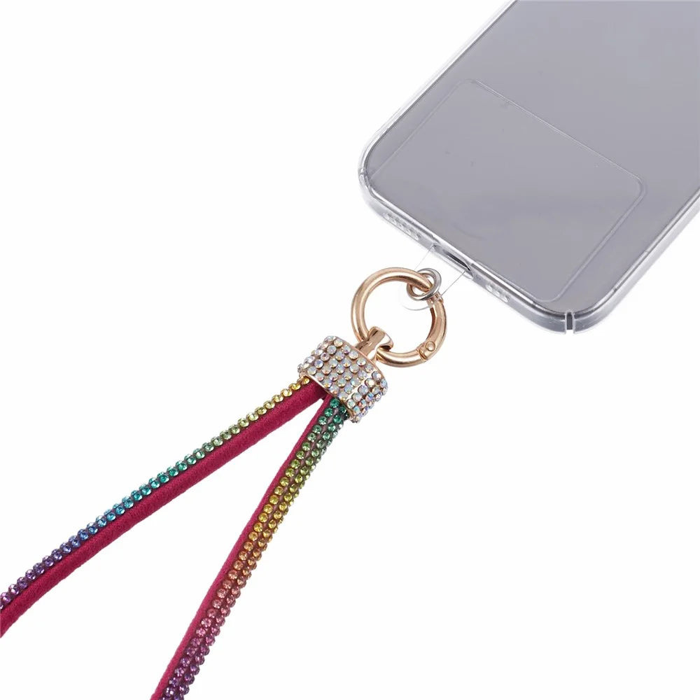 A12 Style Phone Wrist Strap Rhinestone Decor Bling Wristlet Key Chain with Patch - Multi-color - 4