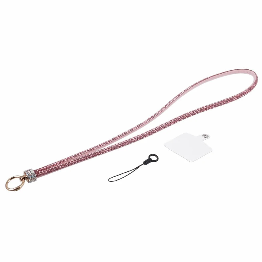 A11 Style 80cm Phone Lanyard Rhinestone Decor Bling Neck Lanyard with Patch - Rose Gold - 2