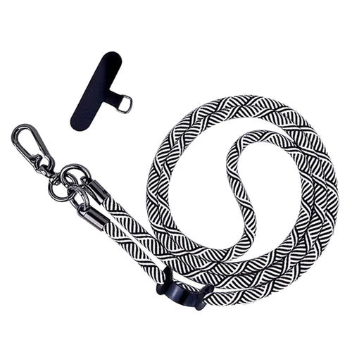 B Style 8mm Phone Lanyard Universal Crossbody Strap with Tether Tab - Black+White - 1
