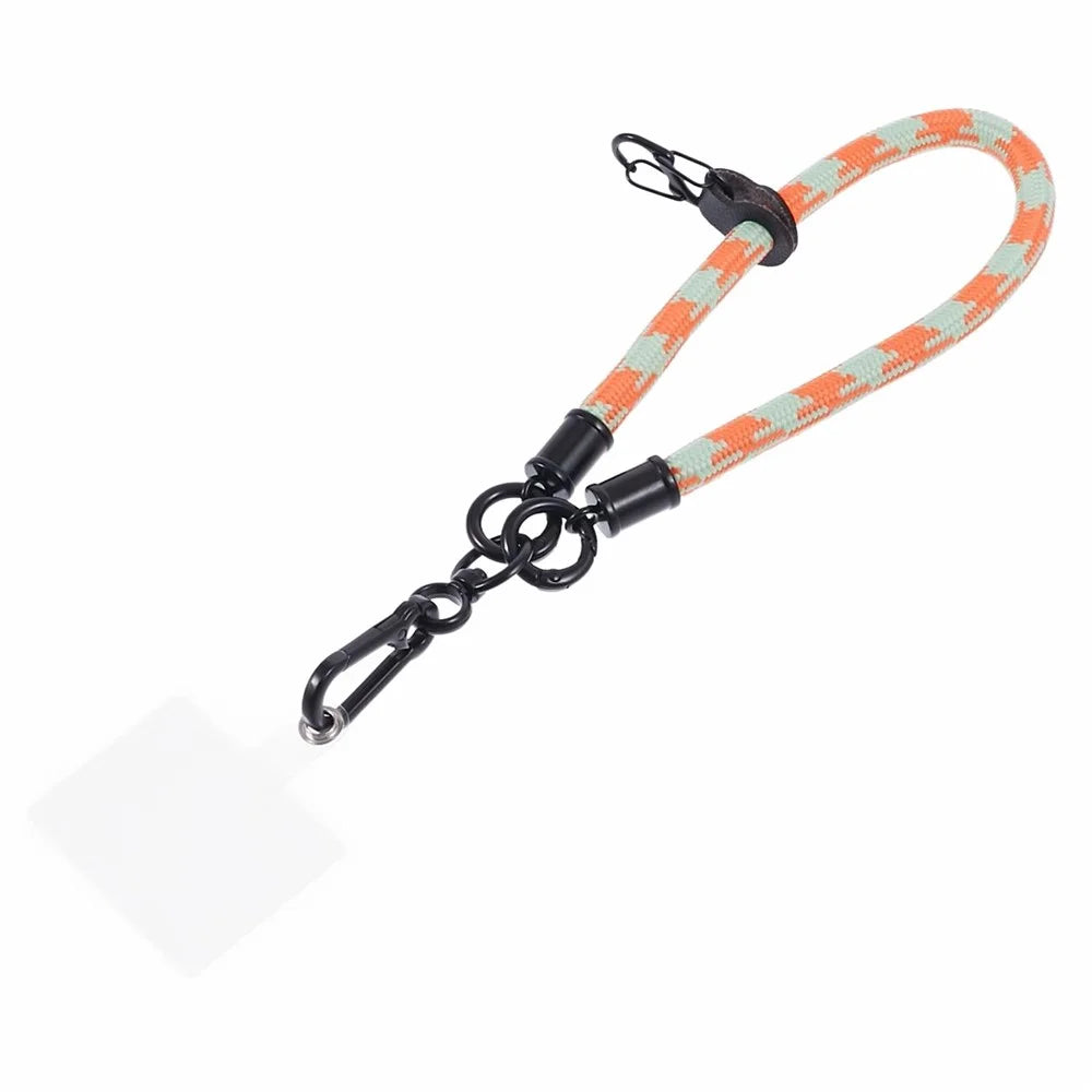 8mm 30cm Phone Wrist Strap Dual Color Short Lanyard with Patch for Camera ID Badge Keys - Orange+White - 2