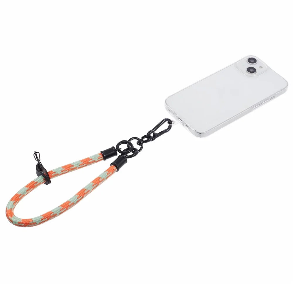 8mm 30cm Phone Wrist Strap Dual Color Short Lanyard with Patch for Camera ID Badge Keys - Orange+White - 3