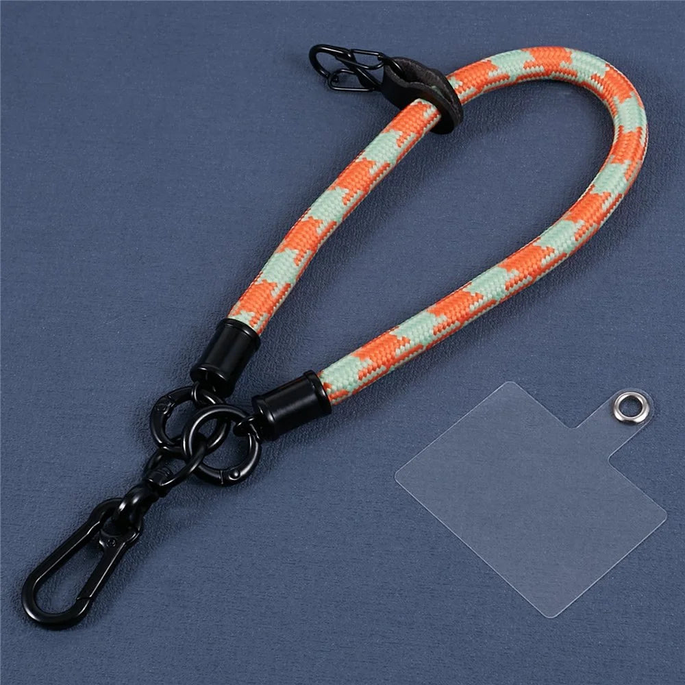 8mm 30cm Phone Wrist Strap Dual Color Short Lanyard with Patch for Camera ID Badge Keys - Orange+White - 7