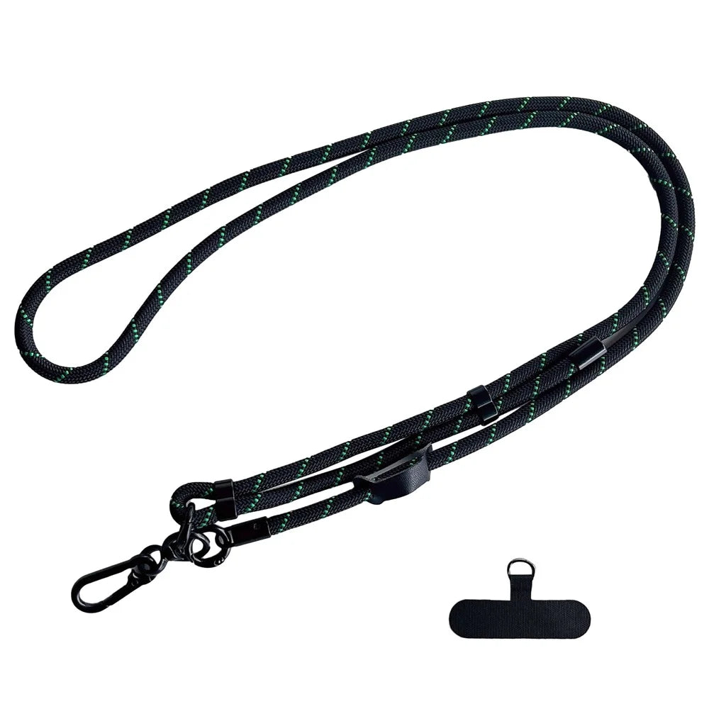 7mm Nylon Phone Lanyard Dual Color Crossbody Carrier Phone Charm with Tether Tab - Black+Green - 1