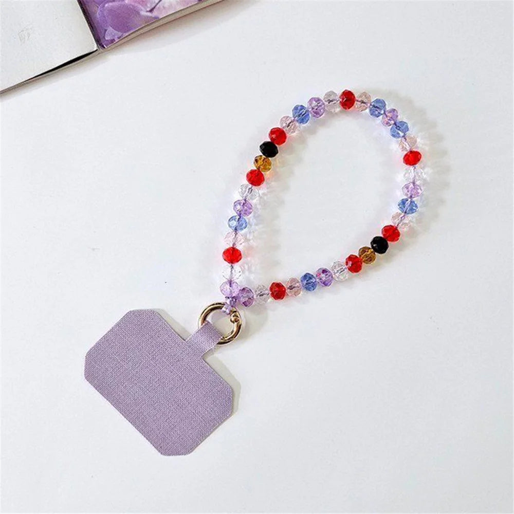 11cm Phone Wrist Strap Beads Bracelet Lanyard Universal Phone Short Strap with Tether Tab - Colorful Purple+Purple - 1
