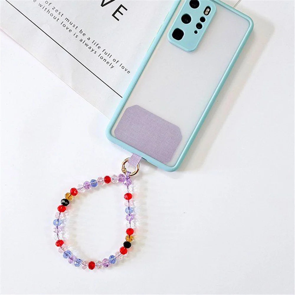 11cm Phone Wrist Strap Beads Bracelet Lanyard Universal Phone Short Strap with Tether Tab - Colorful Purple+Purple - 2