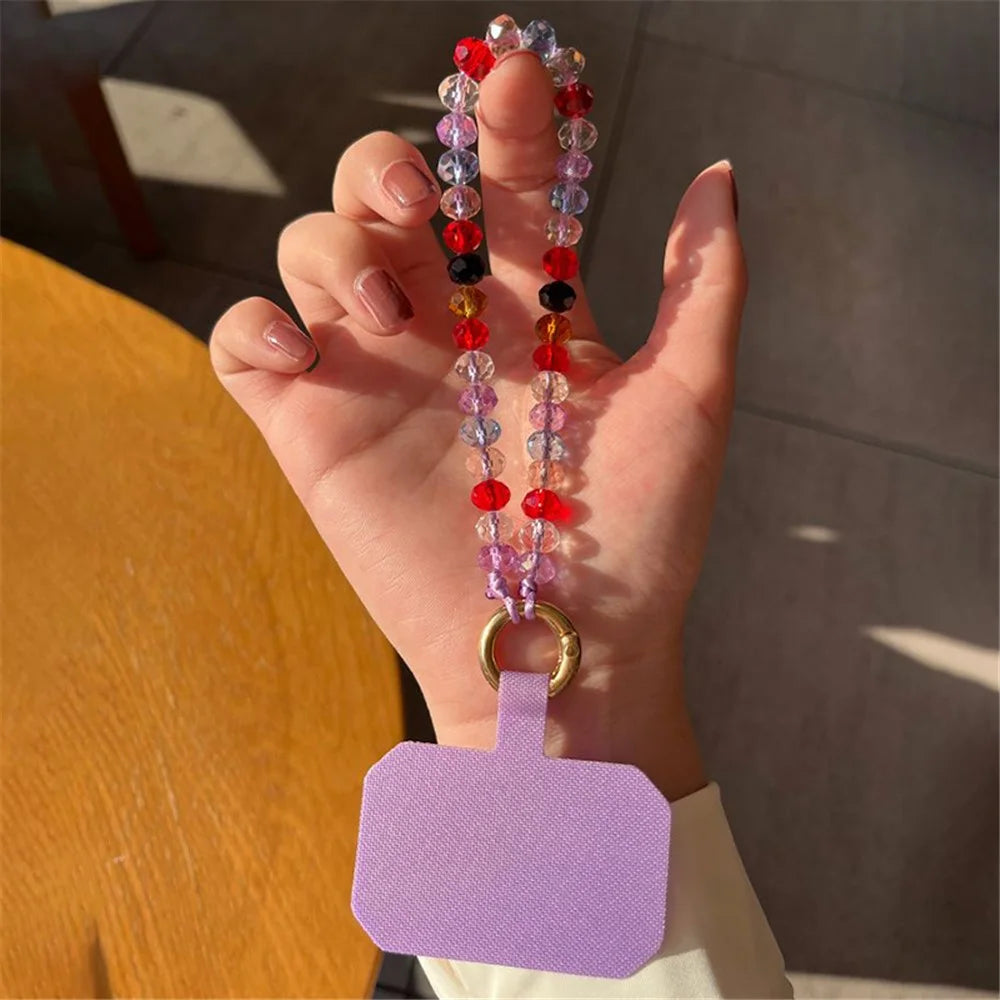 11cm Phone Wrist Strap Beads Bracelet Lanyard Universal Phone Short Strap with Tether Tab - Colorful Purple+Purple - 3