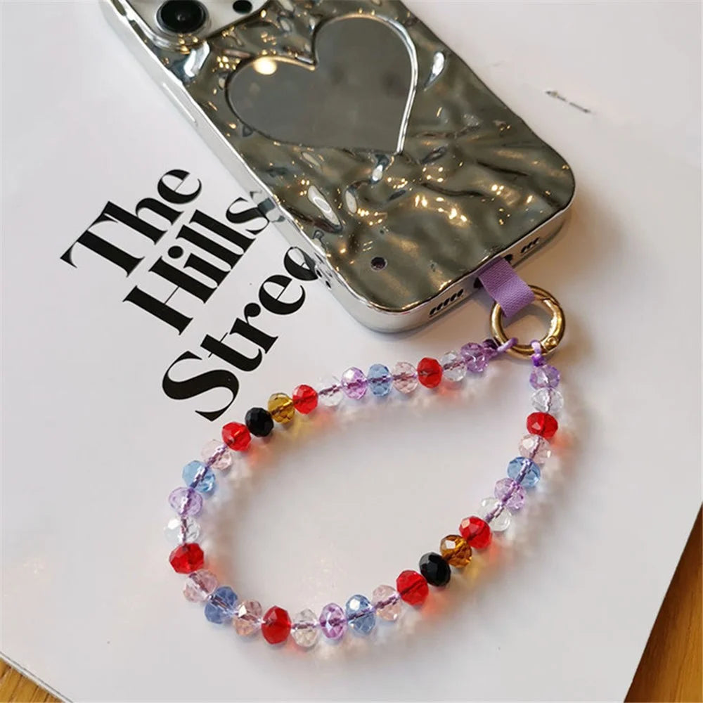 11cm Phone Wrist Strap Beads Bracelet Lanyard Universal Phone Short Strap with Tether Tab - Colorful Purple+Purple - 4