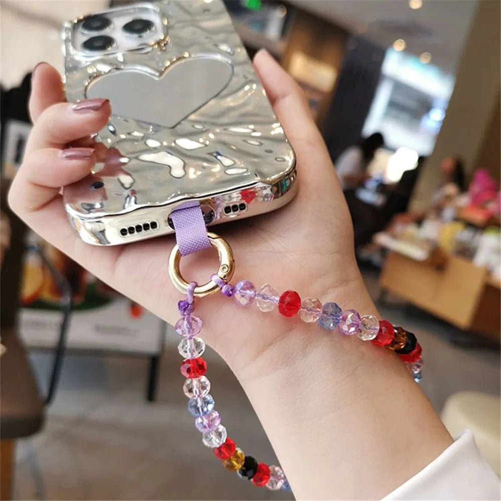 11cm Phone Wrist Strap Beads Bracelet Lanyard Universal Phone Short Strap with Tether Tab - Colorful Purple+Purple - 5