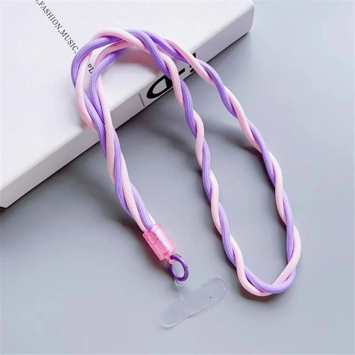 110cm Universal Phone Lanyard Dual Color Twisted Mobile Phone Neck Strap with Clear Tether Tab - Pink+Purple - 1
