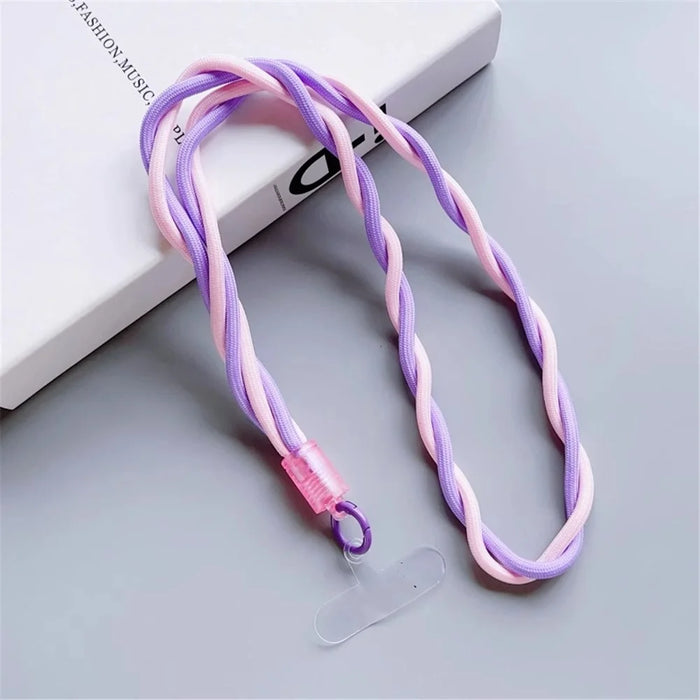 110cm Universal Phone Lanyard Dual Color Twisted Mobile Phone Neck Strap with Clear Tether Tab - Pink+Purple - 1