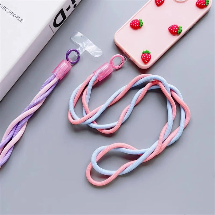 110cm Universal Phone Lanyard Dual Color Twisted Mobile Phone Neck Strap with Clear Tether Tab - Pink+Purple - 2