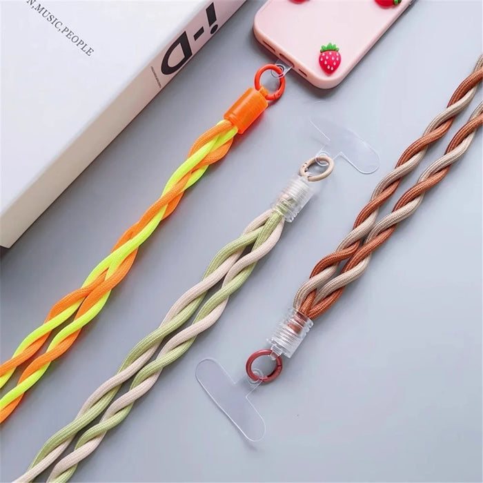 110cm Universal Phone Lanyard Dual Color Twisted Mobile Phone Neck Strap with Clear Tether Tab - Pink+Purple - 3