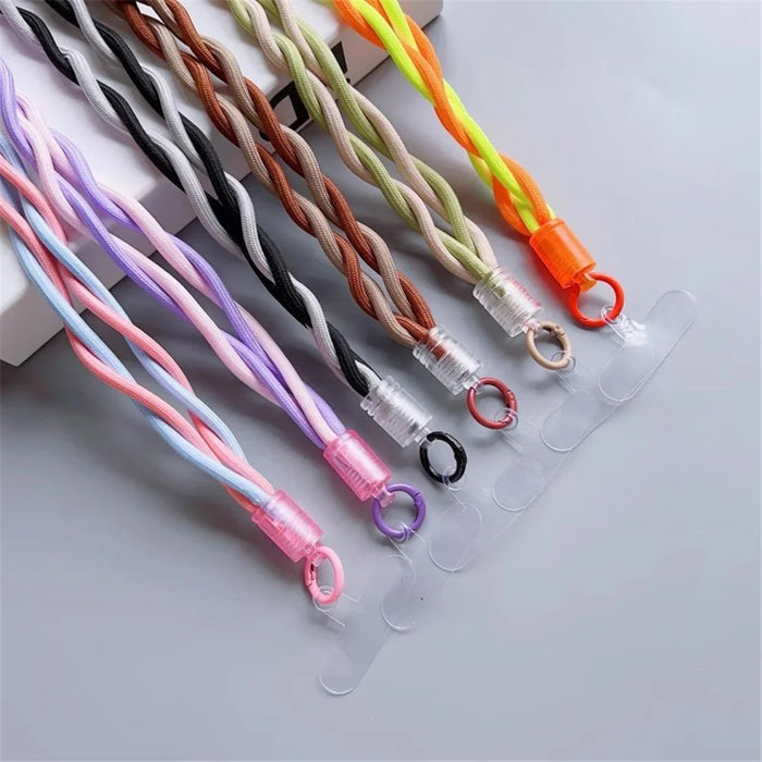 110cm Universal Phone Lanyard Dual Color Twisted Mobile Phone Neck Strap with Clear Tether Tab - Pink+Purple - 6