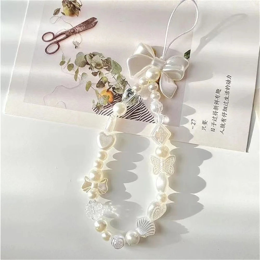 Beaded Phone Bracelet Strap Butterfly Heart Shells Phone Charms Lanyard Wristlet - 2