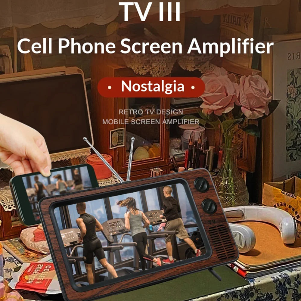 12 Inch Phone Screen Magnifier Retro TV Style Desktop Phone Stand Foldable Amplifier for Movie Watching - Gray [WL865] - 2