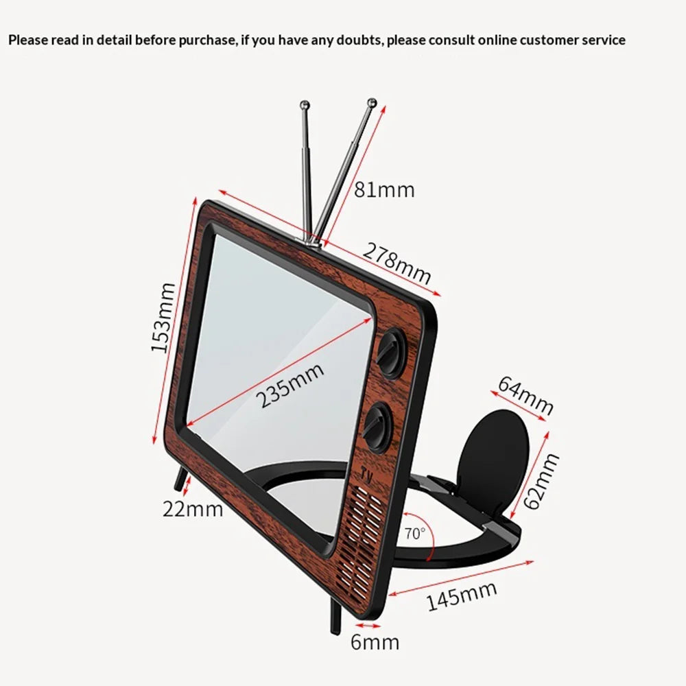 12 Inch Phone Screen Magnifier Retro TV Style Desktop Phone Stand Foldable Amplifier for Movie Watching - Gray [WL865] - 6