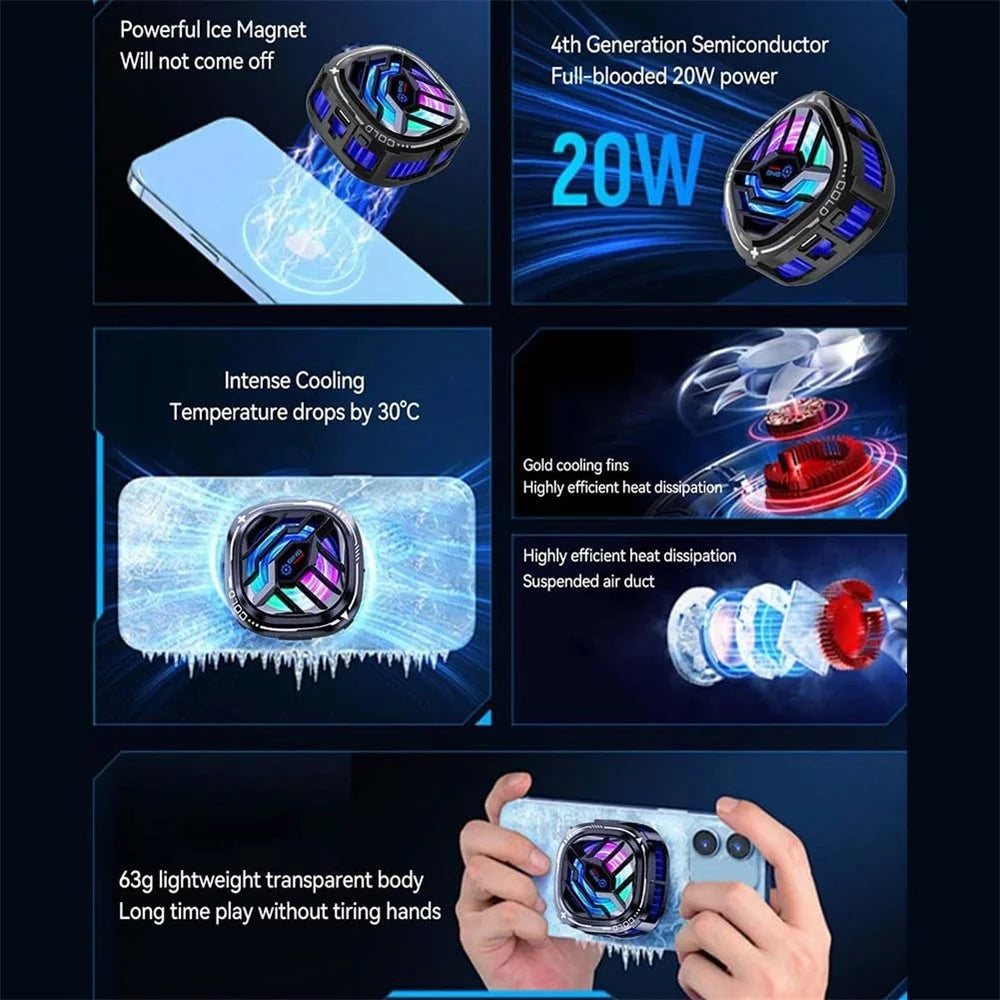 X76 Cell Phone Semiconductor Cooling Fan with RGB Lighting Magnetic Attraction Removable Clip USB Play and Play for Gaming - 5