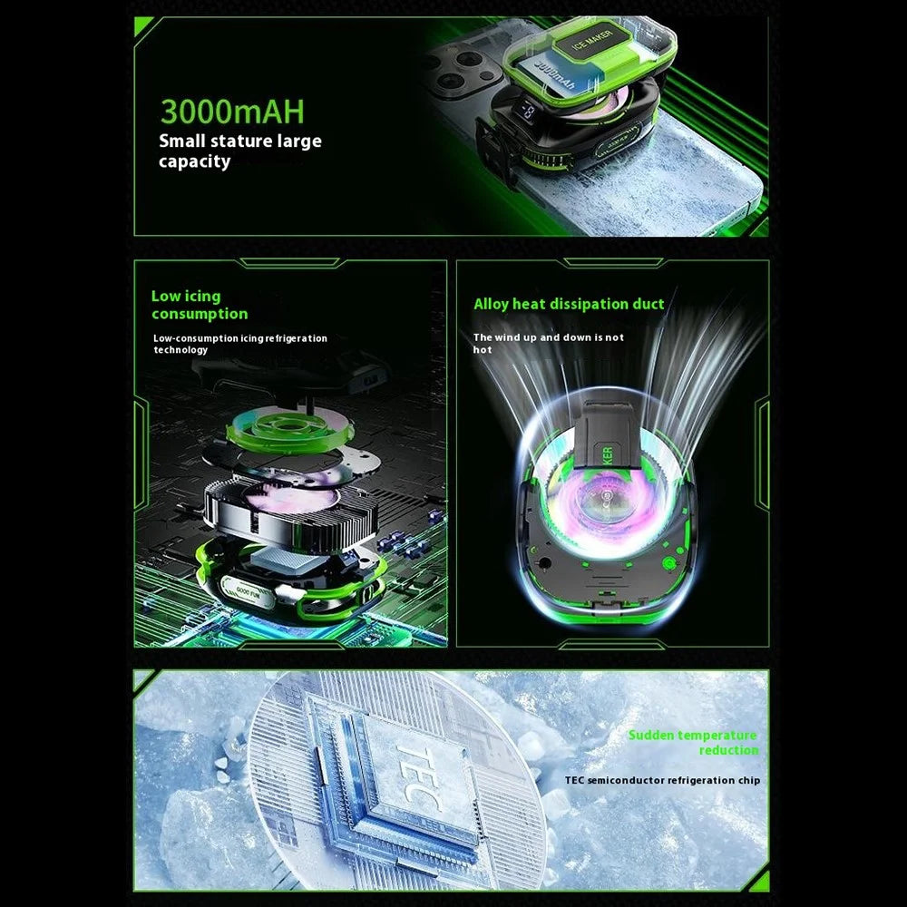 JS85 Clip On Semiconductor Phone Cooler with Digital Display 3 Speeds Silent Magnetic Cooling Fan - 3