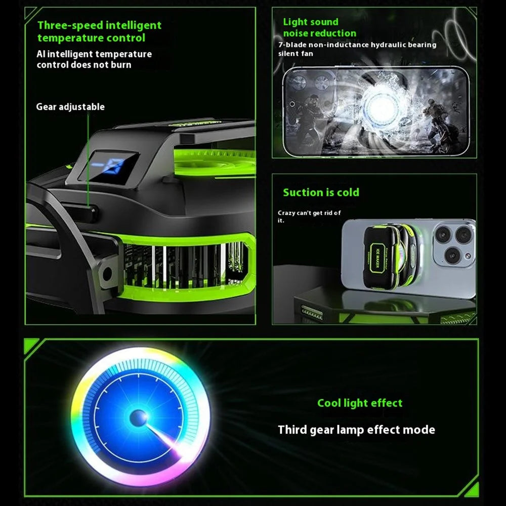 JS85 Clip On Semiconductor Phone Cooler with Digital Display 3 Speeds Silent Magnetic Cooling Fan - 4