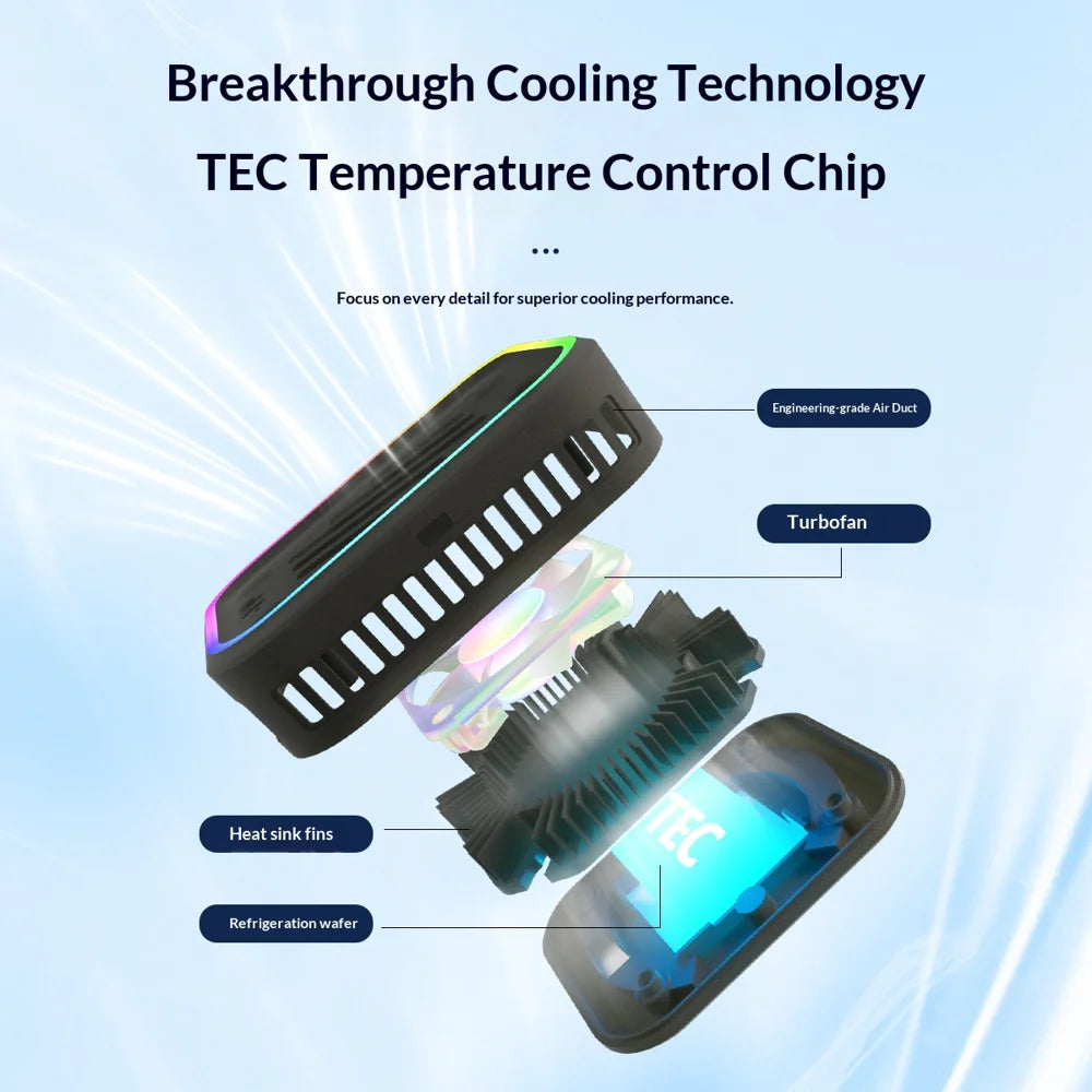 TEC Semiconductor Cooling Fan Magnetic Phone Cooler RGB Lighting Radiator for Smartphones Gaming - Black - 3