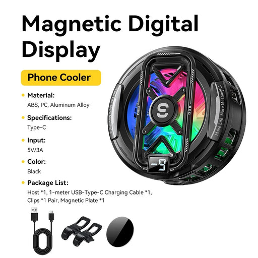 ESSAGER K51 Magnetic Digital Display Phone Cooler RGB Lighting Gaming TEC Cooling Fan Radiator for Smartphone - Black - 2