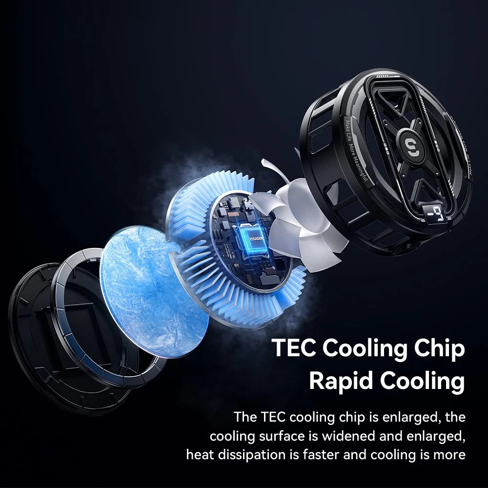 ESSAGER K51 Magnetic Digital Display Phone Cooler RGB Lighting Gaming TEC Cooling Fan Radiator for Smartphone - Black - 3