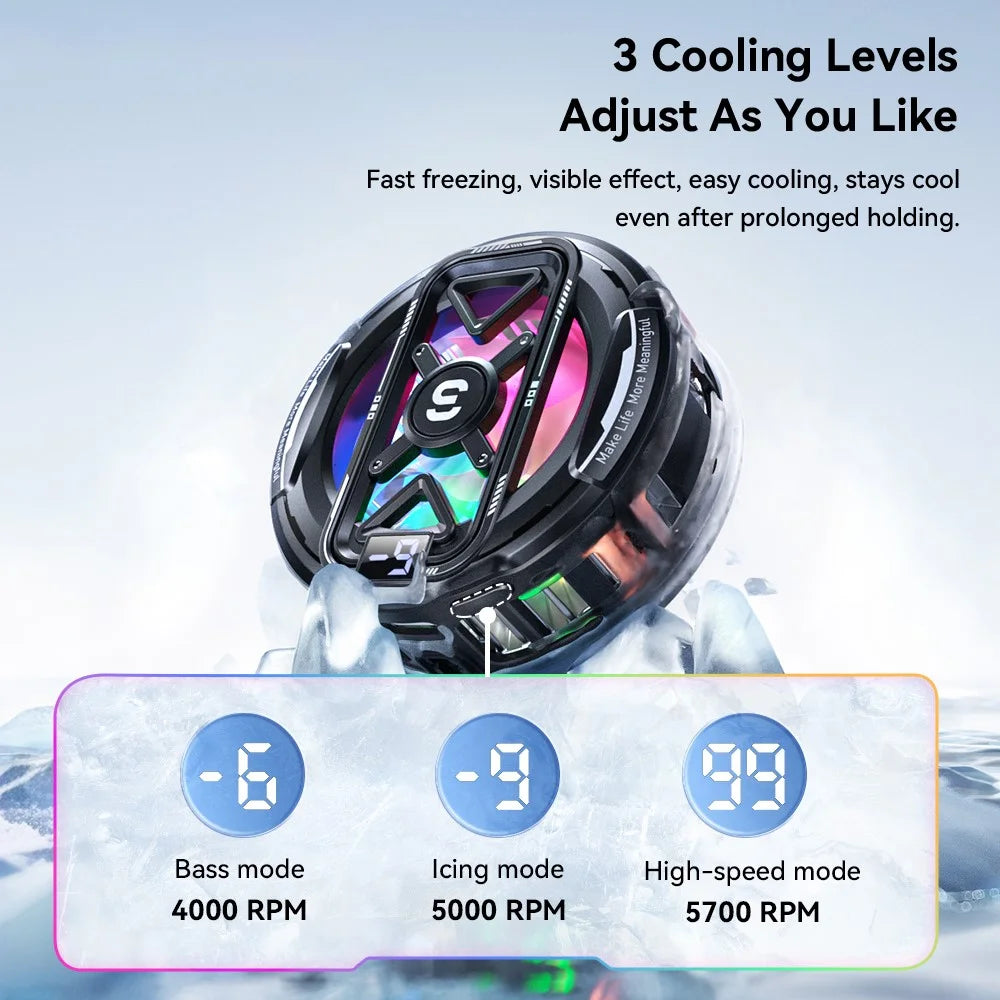 ESSAGER K51 Magnetic Digital Display Phone Cooler RGB Lighting Gaming TEC Cooling Fan Radiator for Smartphone - Black - 4