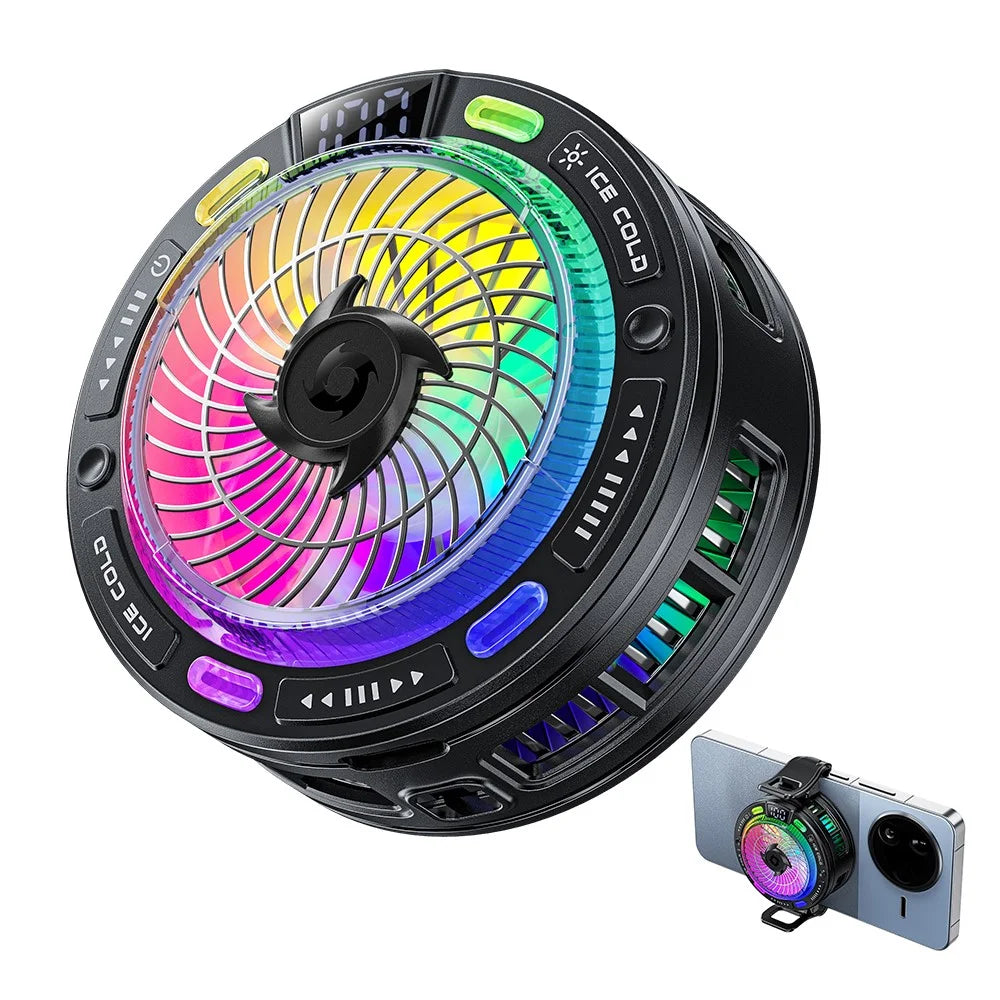 ESSAGER K50 Magnetic Digital Display Phone Cooler TEC Semiconductor AI Temperature Control RGB Lighting Cooling Fan for Gaming - Black - 1