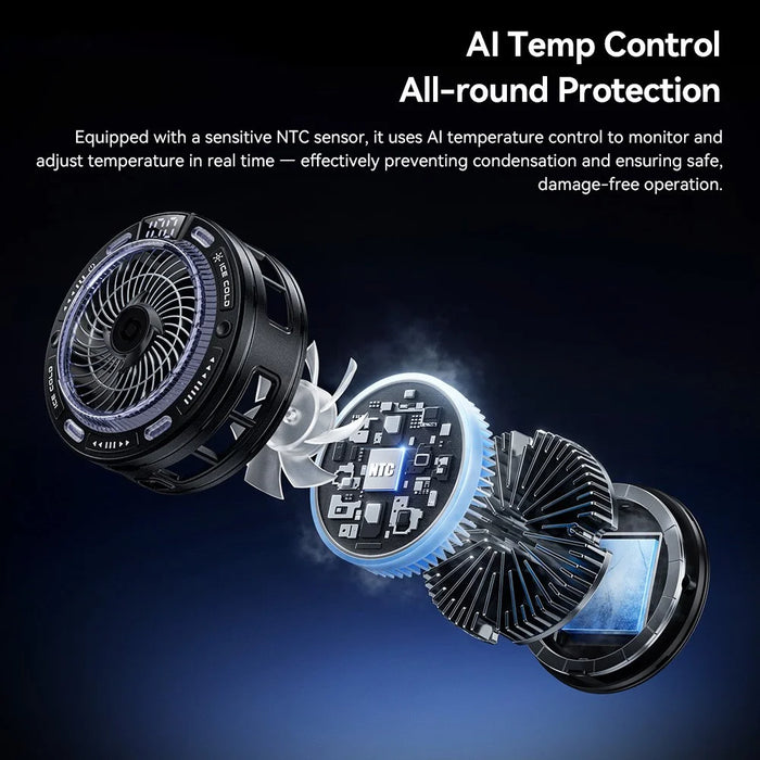 ESSAGER K50 Magnetic Digital Display Phone Cooler TEC Semiconductor AI Temperature Control RGB Lighting Cooling Fan for Gaming - Black - 6