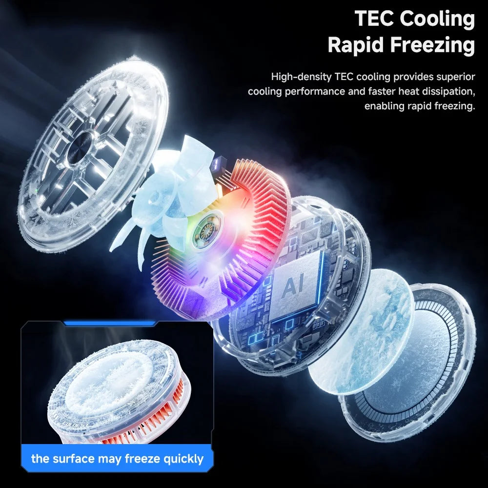 ESSAGER ES-SR01 Magnetic Digital Display Phone Cooler TEC Cooling RGB Lighting 3-Levels Temperature Control Cooling Fan for Gaming - Transparent Black - 4