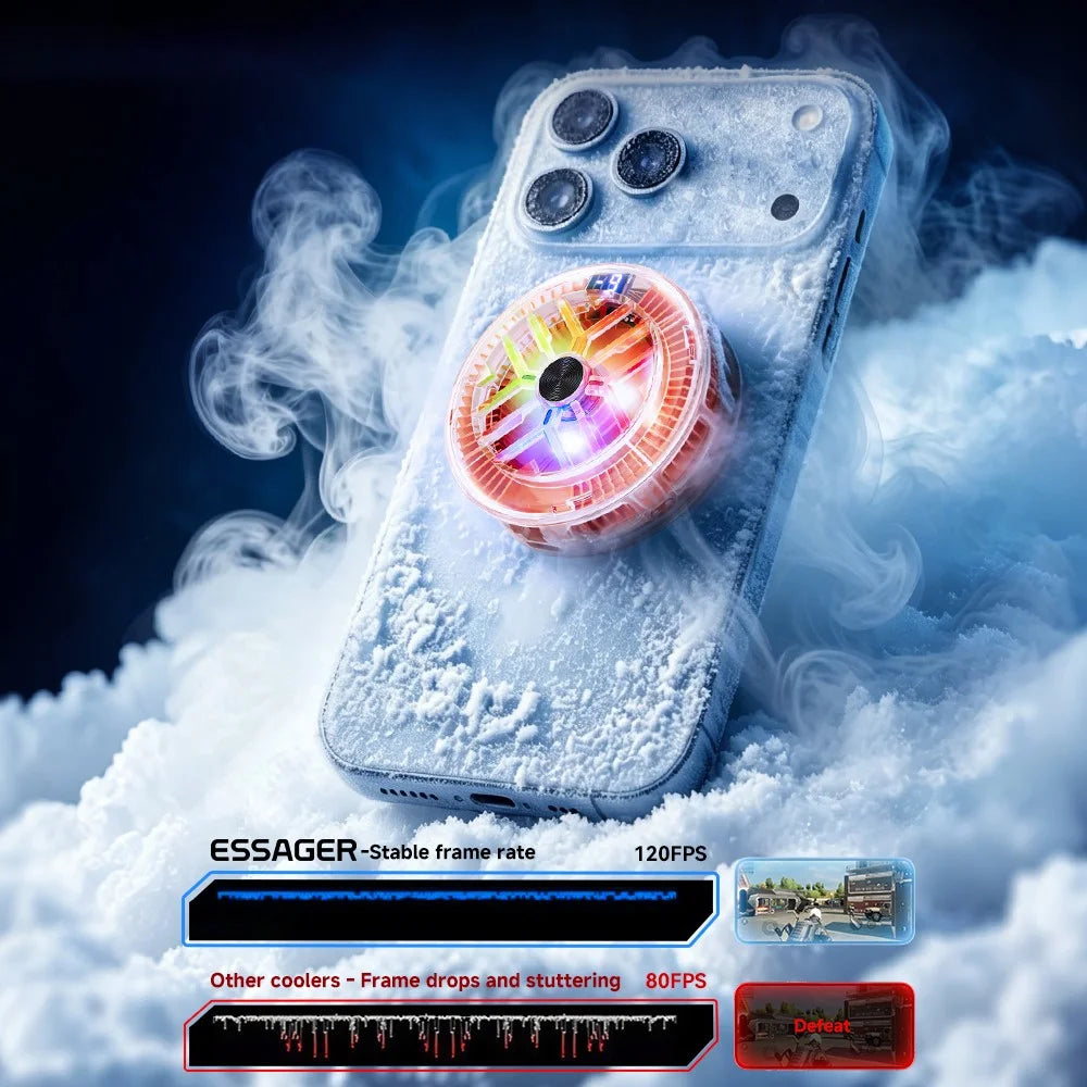ESSAGER ES-SR01 Magnetic Digital Display Phone Cooler TEC Cooling RGB Lighting 3-Levels Temperature Control Cooling Fan for Gaming - Transparent Black - 5