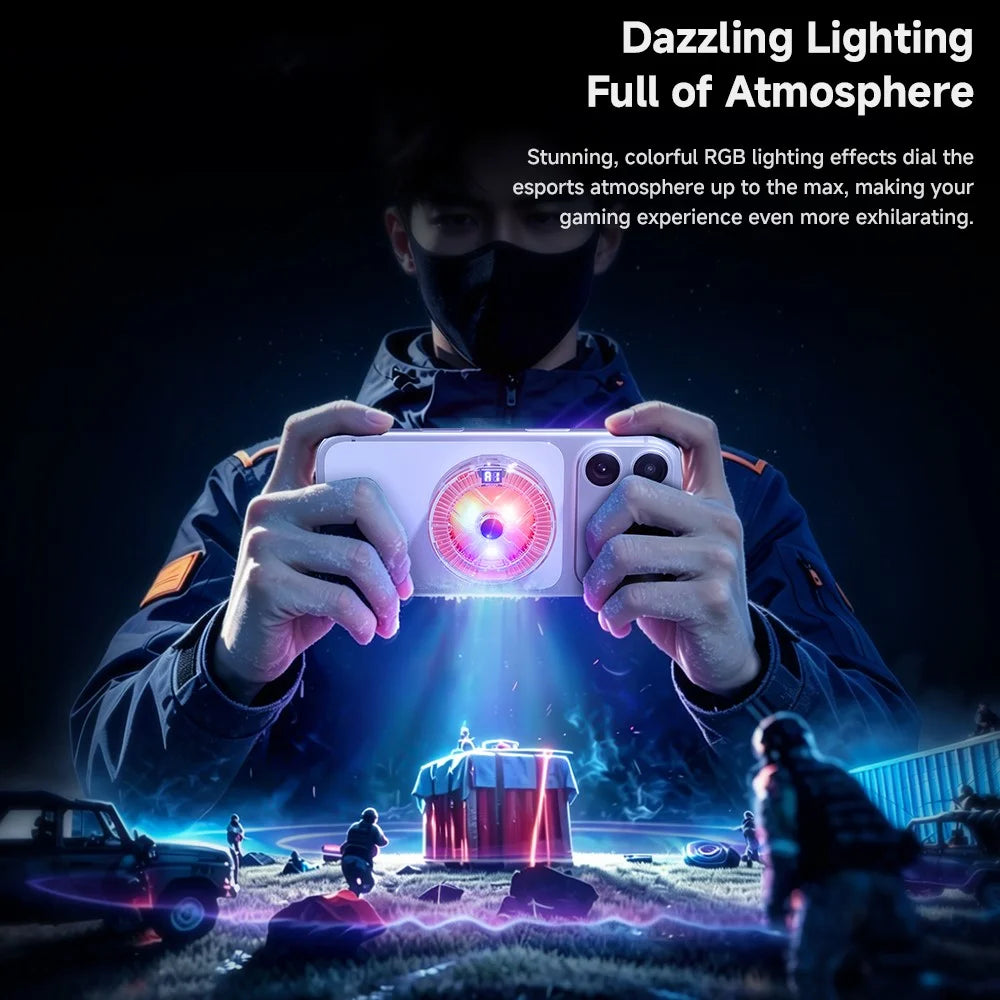 ESSAGER ES-SR01 Magnetic Digital Display Phone Cooler TEC Cooling RGB Lighting 3-Levels Temperature Control Cooling Fan for Gaming - Transparent Black - 7
