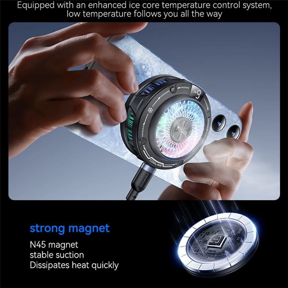 YESIDO C324 Magnetic Phone Cooler Semiconductor Radiator Digital Display RGB Gaming Cooling Fan - 4