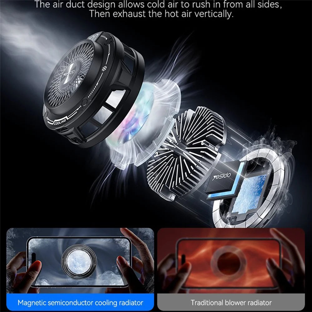 YESIDO C324 Magnetic Phone Cooler Semiconductor Radiator Digital Display RGB Gaming Cooling Fan - 5