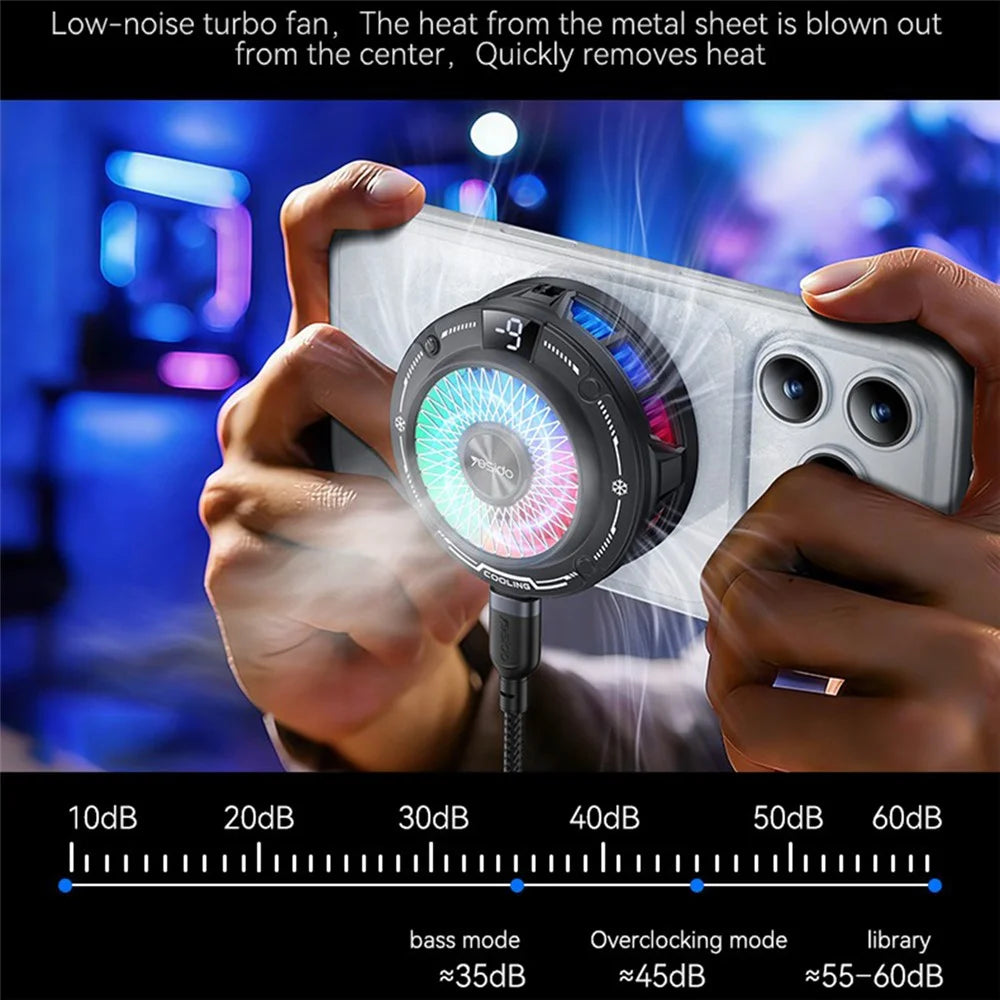 YESIDO C324 Magnetic Phone Cooler Semiconductor Radiator Digital Display RGB Gaming Cooling Fan - 6