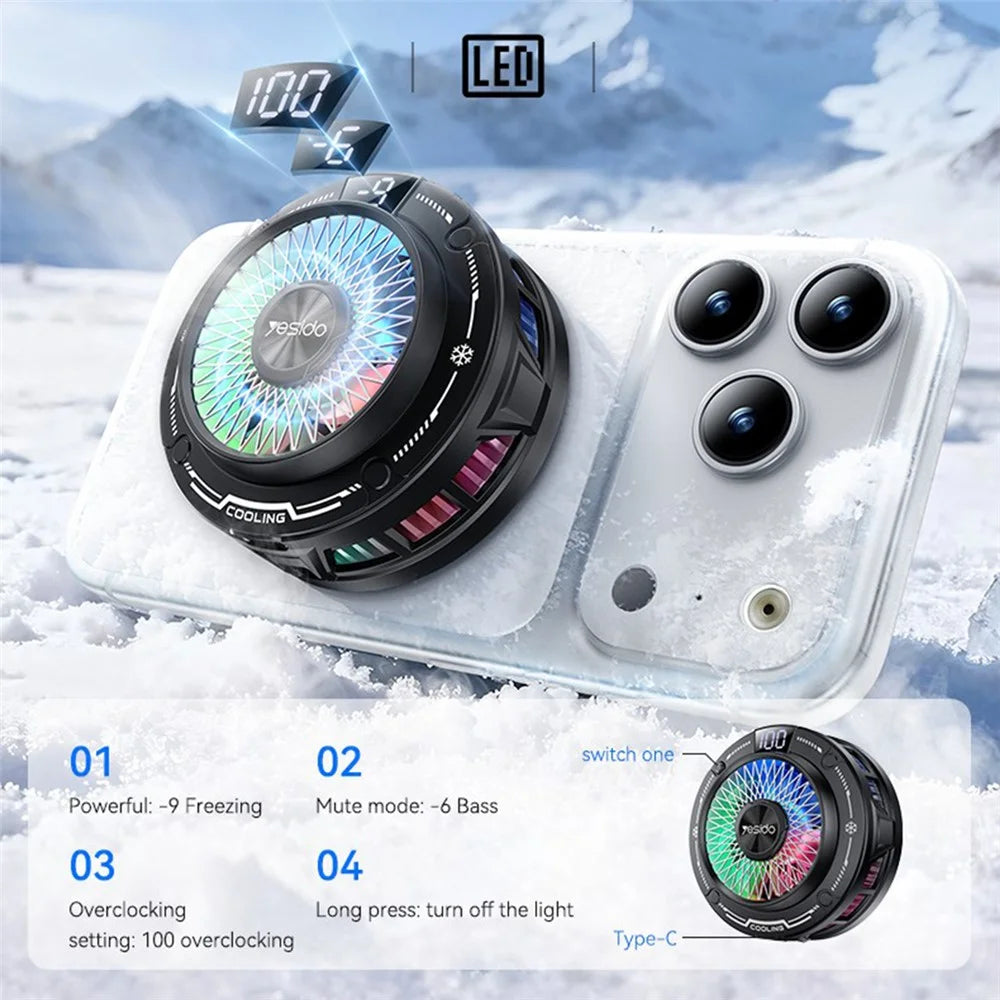 YESIDO C324 Magnetic Phone Cooler Semiconductor Radiator Digital Display RGB Gaming Cooling Fan - 7