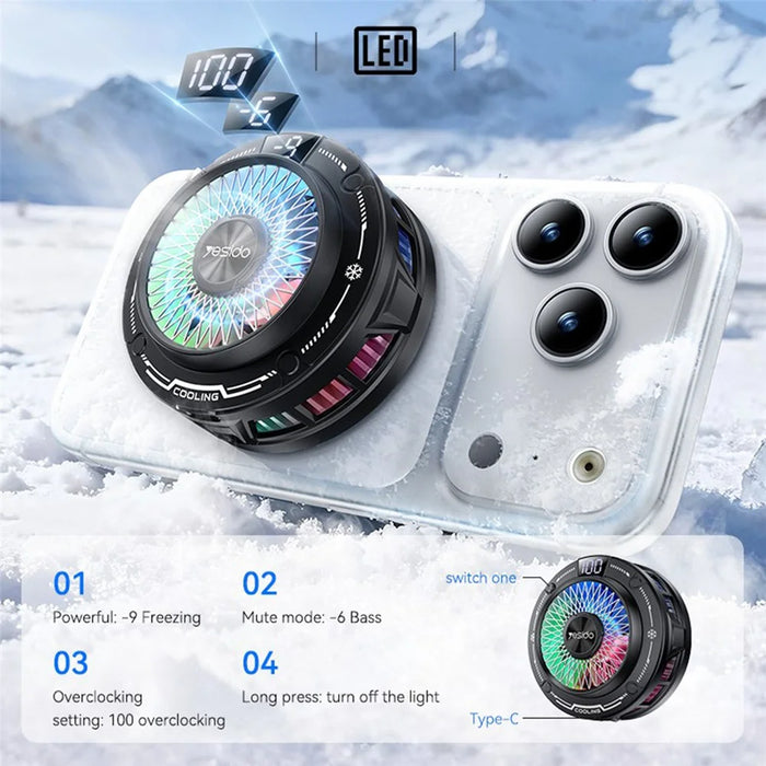 YESIDO C324 Magnetic Phone Cooler Semiconductor Radiator Digital Display RGB Gaming Cooling Fan - 7