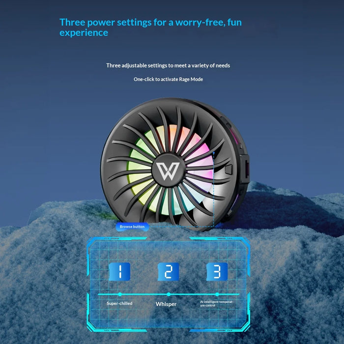 WLX-MB1 Phone Cooler Gaming Cooling Fan 3 Gears Adjustable Magnetic Semiconductor Rapid Cooler with RGB Light - White - 3