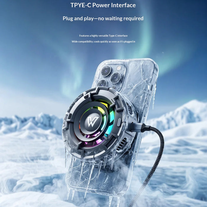 WLX-MB1 Phone Cooler Gaming Cooling Fan 3 Gears Adjustable Magnetic Semiconductor Rapid Cooler with RGB Light - White - 7