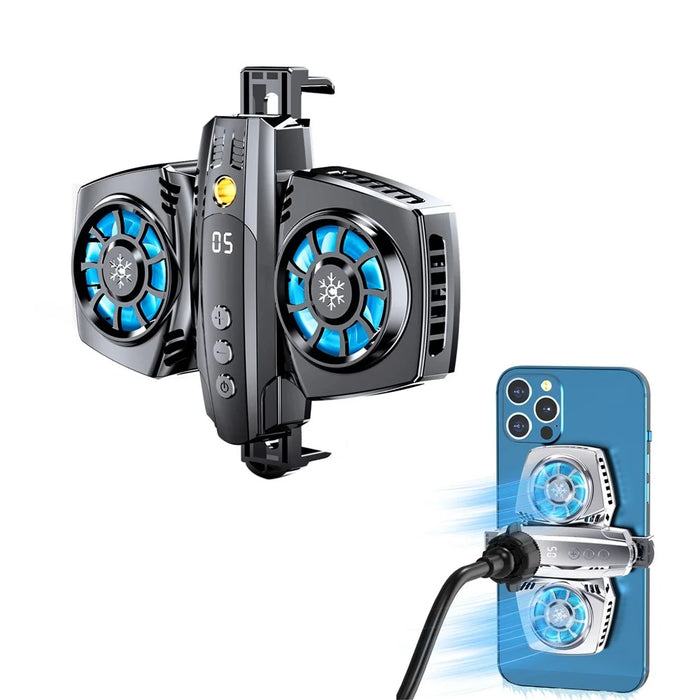 K4 Mobile Phone Radiator Dual-core Cooling Fan Smartphone Live Streaming Gaming Heat Dissipation Cooler - Dark Grey - 1