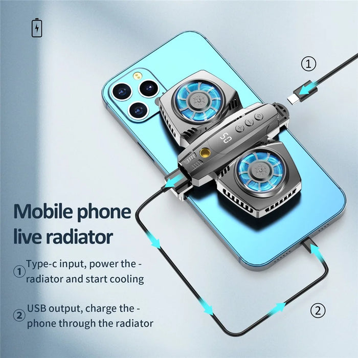 K4 Mobile Phone Radiator Dual-core Cooling Fan Smartphone Live Streaming Gaming Heat Dissipation Cooler - Dark Grey - 6