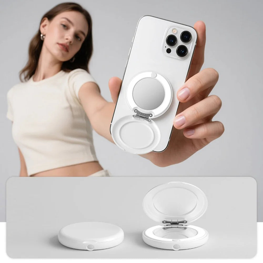 L22P 3 in 1 Magnetic Ring Light for Phone Live Streaming Folding Kickstand Makeup Mirror Photography Lamp - White - 2