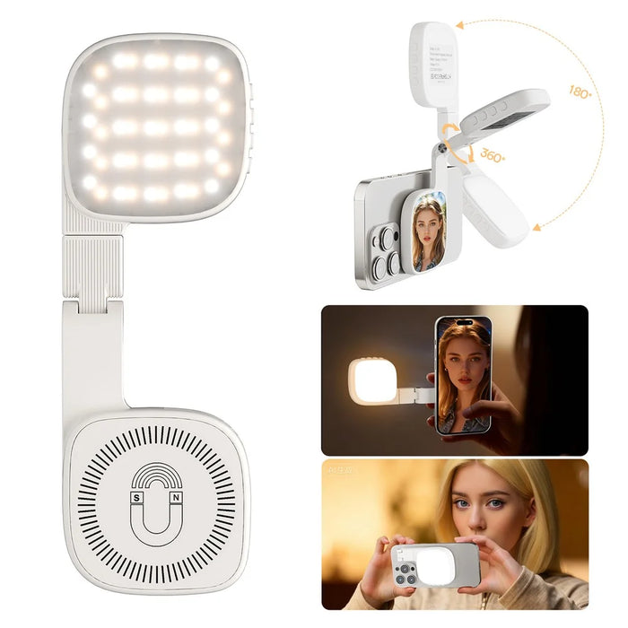 XJ105 Magnetic Selfie Light Makeup Mirror Flip LED Fill Light for Live Streaming Photography - White - 1