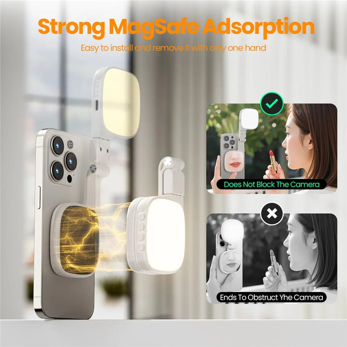 XJ105 Magnetic Selfie Light Makeup Mirror Flip LED Fill Light for Live Streaming Photography - White - 2