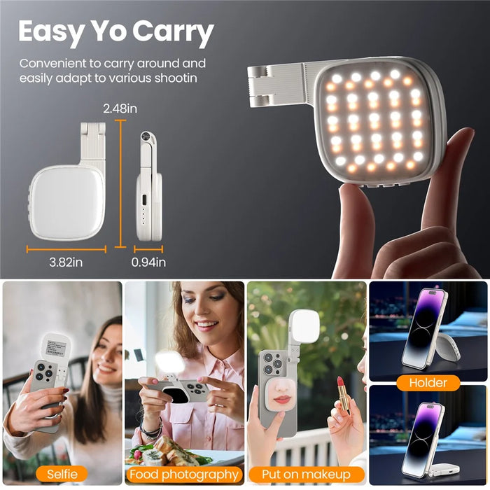 XJ105 Magnetic Selfie Light Makeup Mirror Flip LED Fill Light for Live Streaming Photography - White - 4