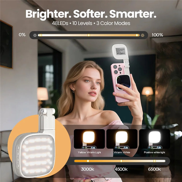 XJ105 Magnetic Selfie Light Makeup Mirror Flip LED Fill Light for Live Streaming Photography - White - 5