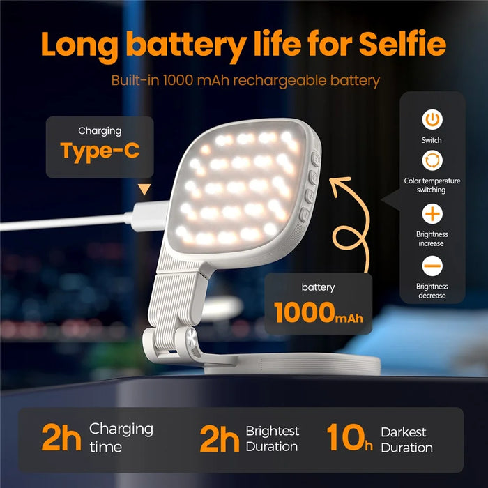 XJ105 Magnetic Selfie Light Makeup Mirror Flip LED Fill Light for Live Streaming Photography - White - 6