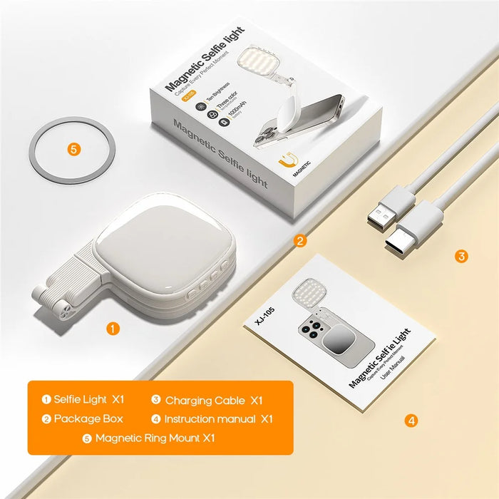 XJ105 Magnetic Selfie Light Makeup Mirror Flip LED Fill Light for Live Streaming Photography - White - 7